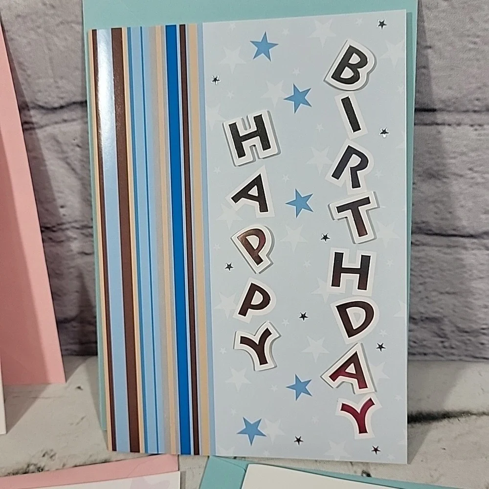 New‎ Greeting Cards Lot Of 5 Happy Birthday 3D Clip-Art Matching Envelopes